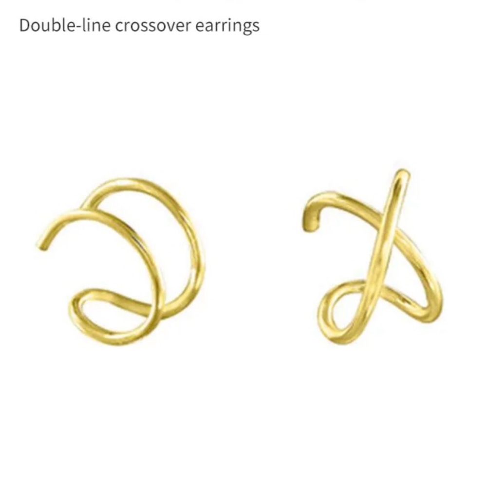 Gold Double-Line Crossover Cartilage Ear Cuff Earrings